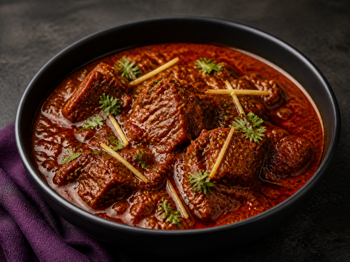 Slow-cooked lamb rogan josh with coriander and fresh ginger